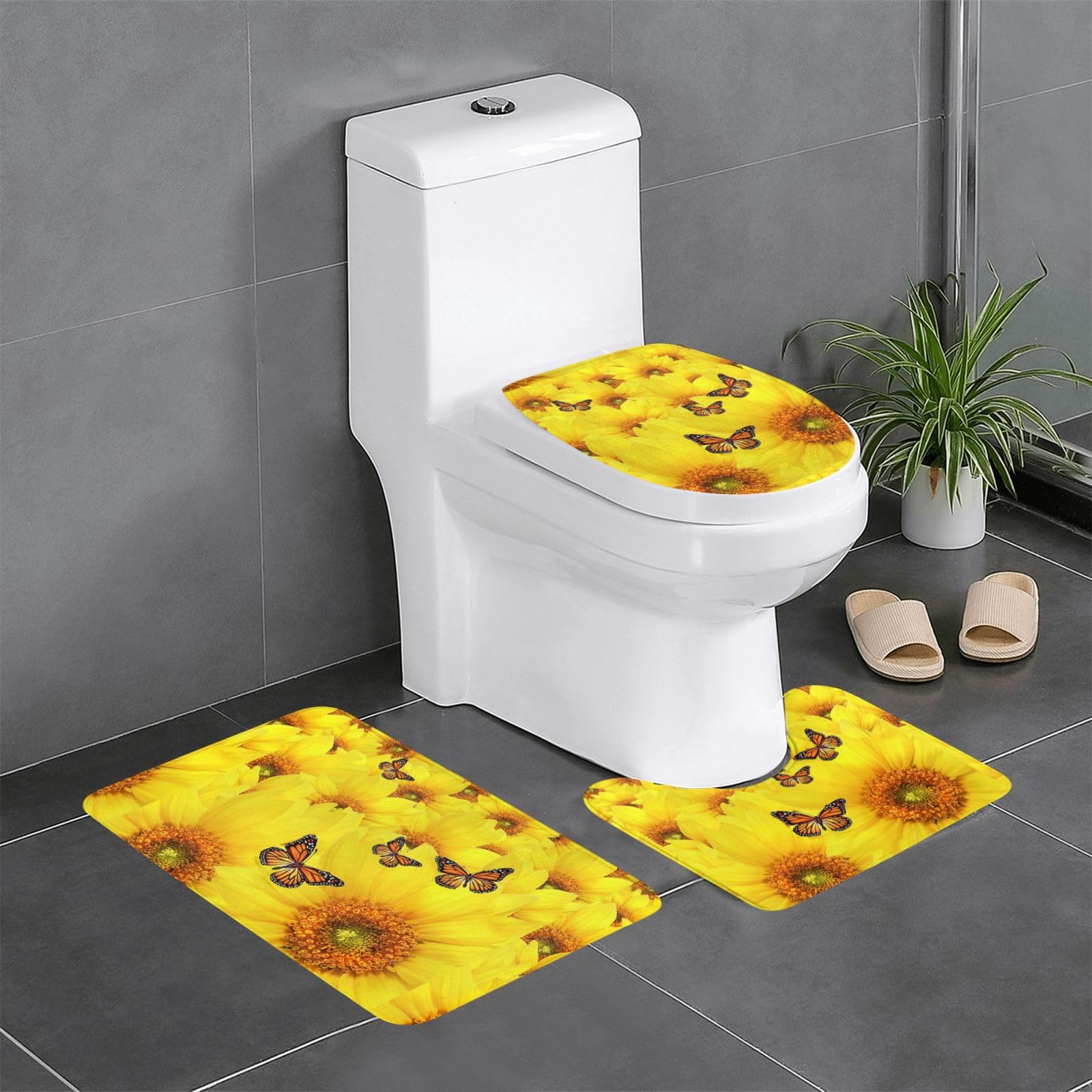 Tapis de sol antidérapants 61x40,6 cm lot de 3 avec motif floral et papillons jaune