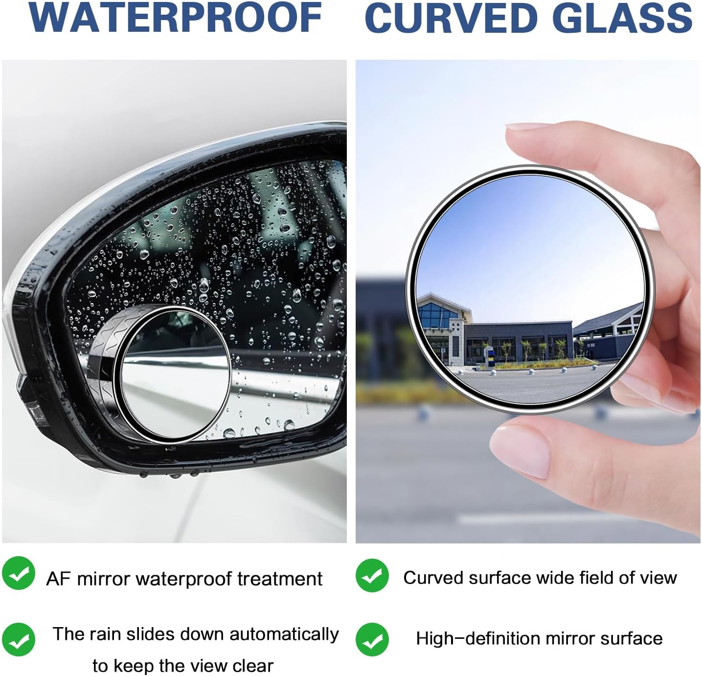 2 PCS Round Blind Spot Mirrors, 360° Adjustable Wide Angle Convex HD Glass Side Rear View Mirror with ABS Shell, Universal for Cars SUVs Trucks - Silver