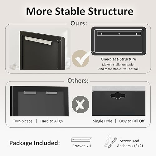 Miniatura 4 de QueenFun Espejo de baño negro, 22 x 30 pulgadas, espejos de pared de baño para sobre el fregadero, espejo negro rectangular con marco de metal para