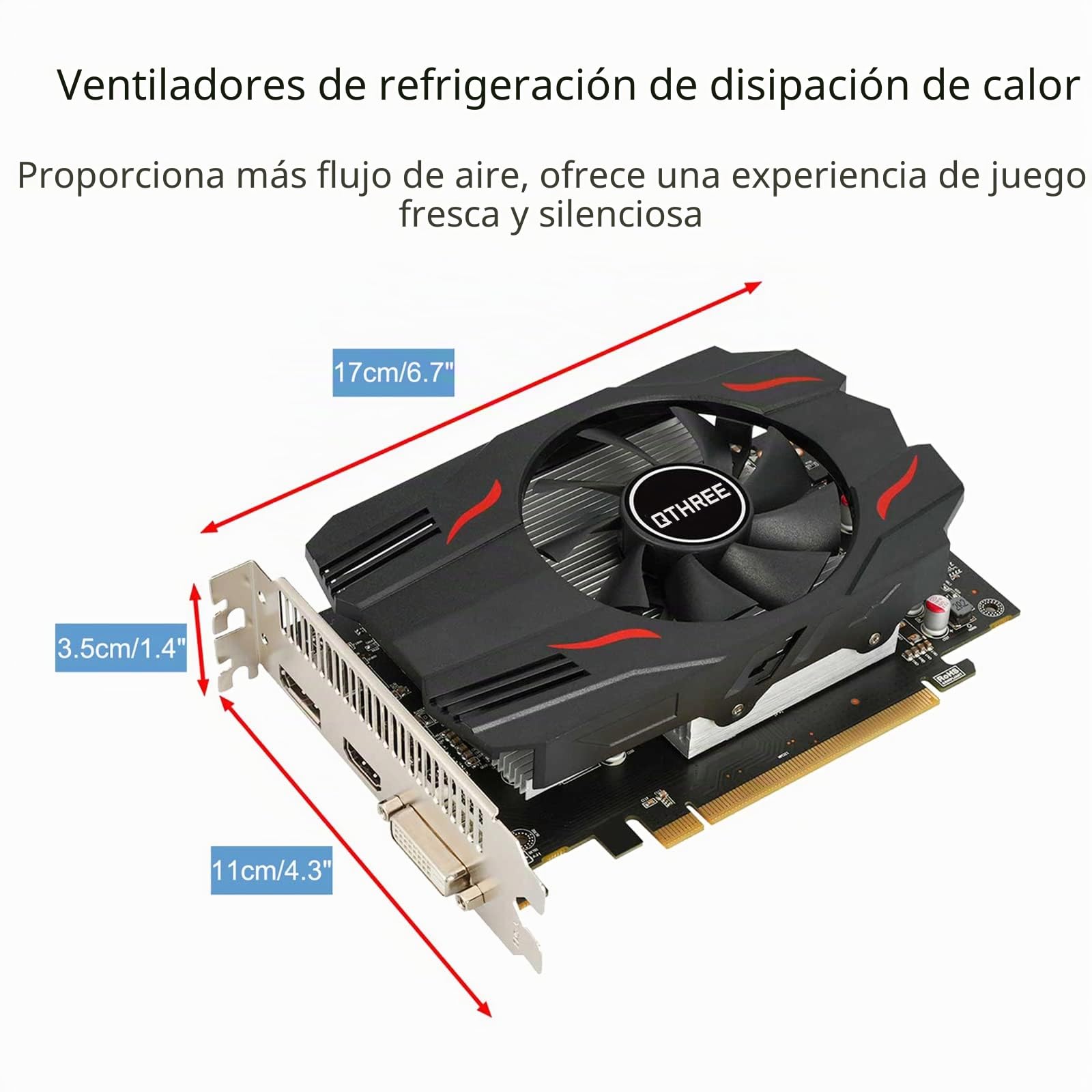 QTHREE Radeon RX 550 Tarjeta Grafica, 4GB GDDR5 128-bit, DVI-D, HDMI, DisplayPort, PCI Express x8, Tarjeta de Vídeo Gaming para PC, DirectX 12, Computer GPU