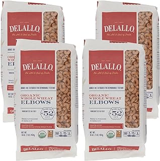 DeLallo Whole Wheat Elbow Macaroni Pasta, 1 Pound Bag, 4 Pack, 100% Orga...