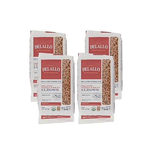 DeLallo Pasta de macarrones de codo de trigo entero, bolsa de 1 libra, paquete de 4, 100% orgánico, fabricado en Italia, alto contenido en proteínas