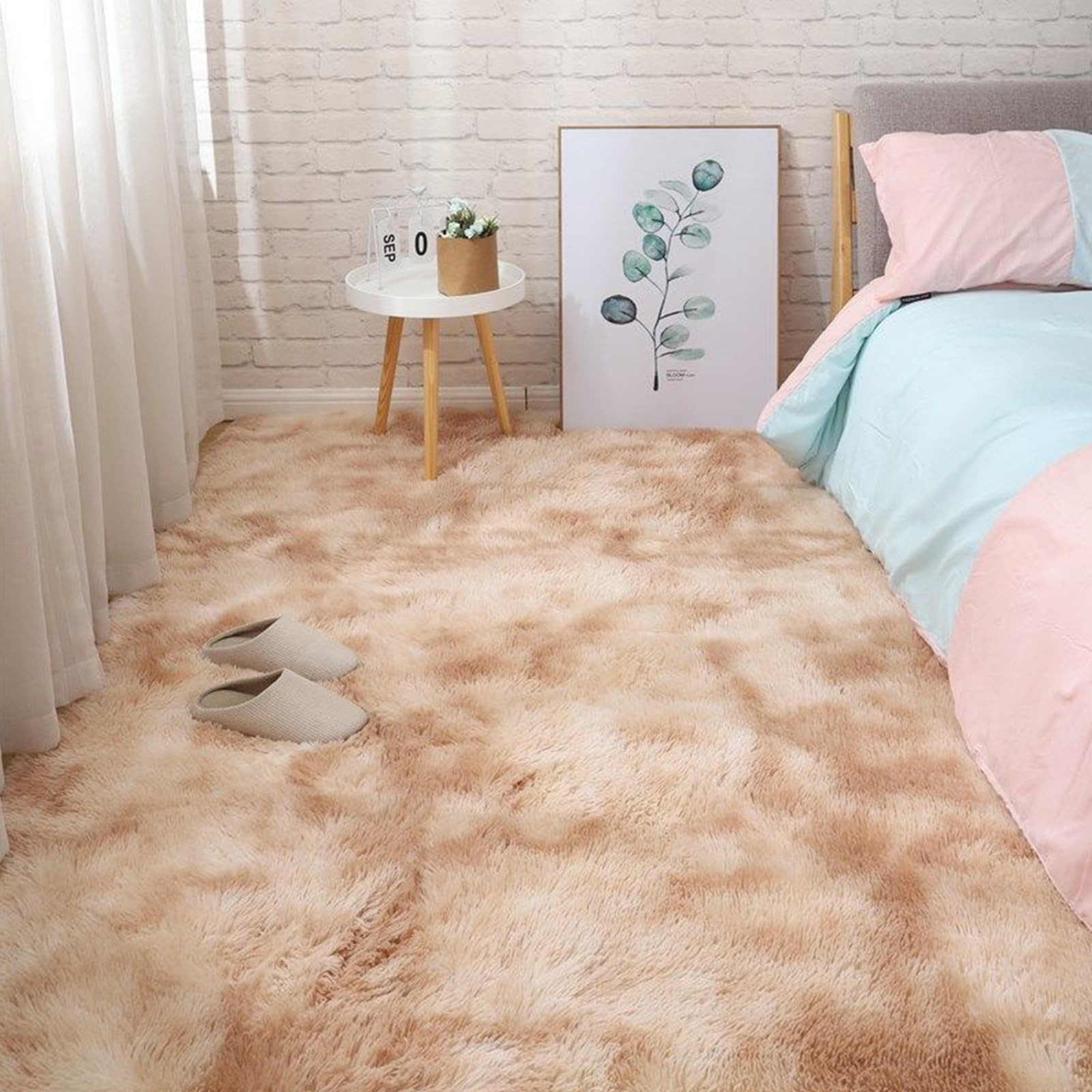 Tapis à poils longs lavable et antidérapant pour chambre
