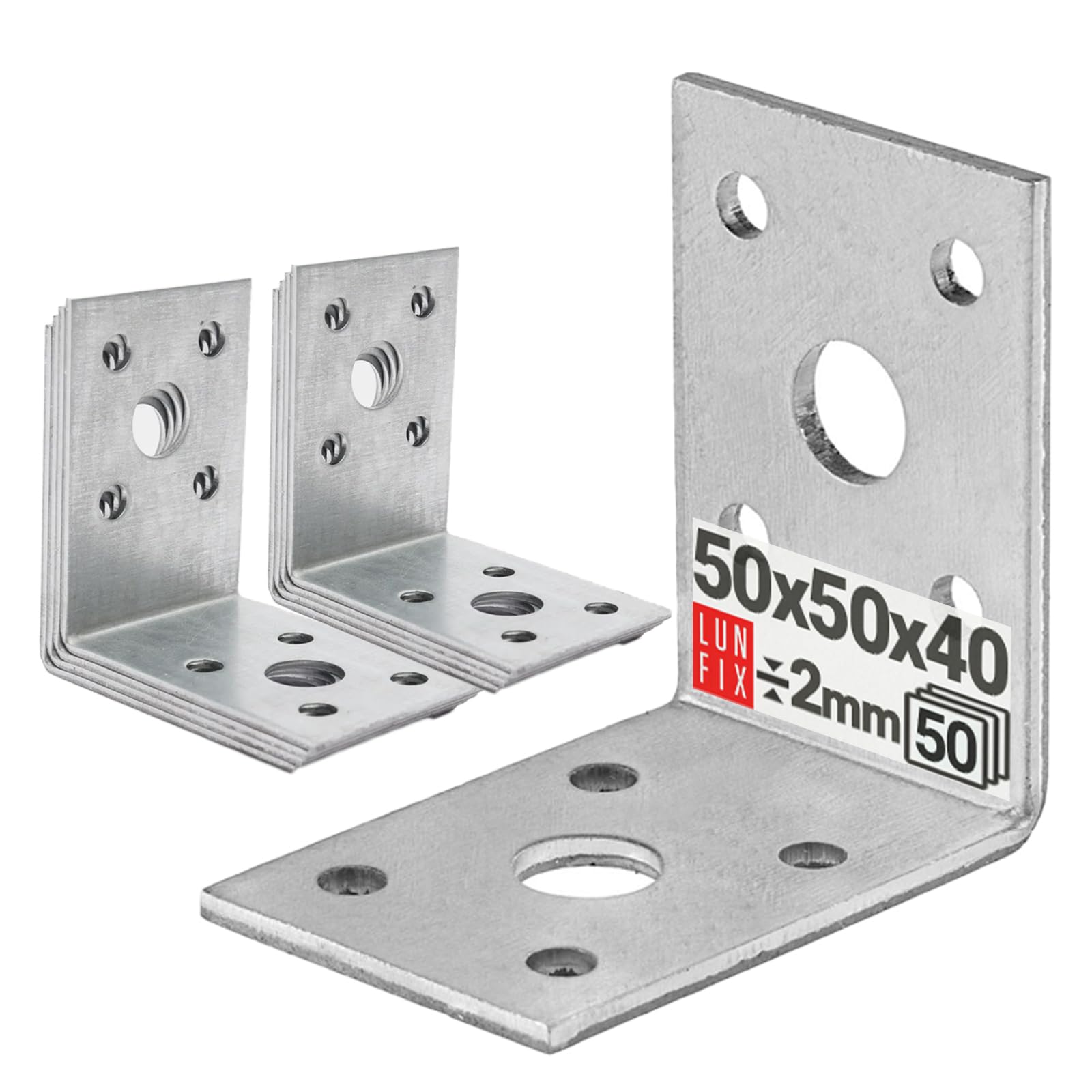 Set di 50 connettori angolari 50 x 50 x 40 mm – angolo piastra forata zincato 2 mm spessore materiale pesante connettori in legno per mobili e costruzioni
