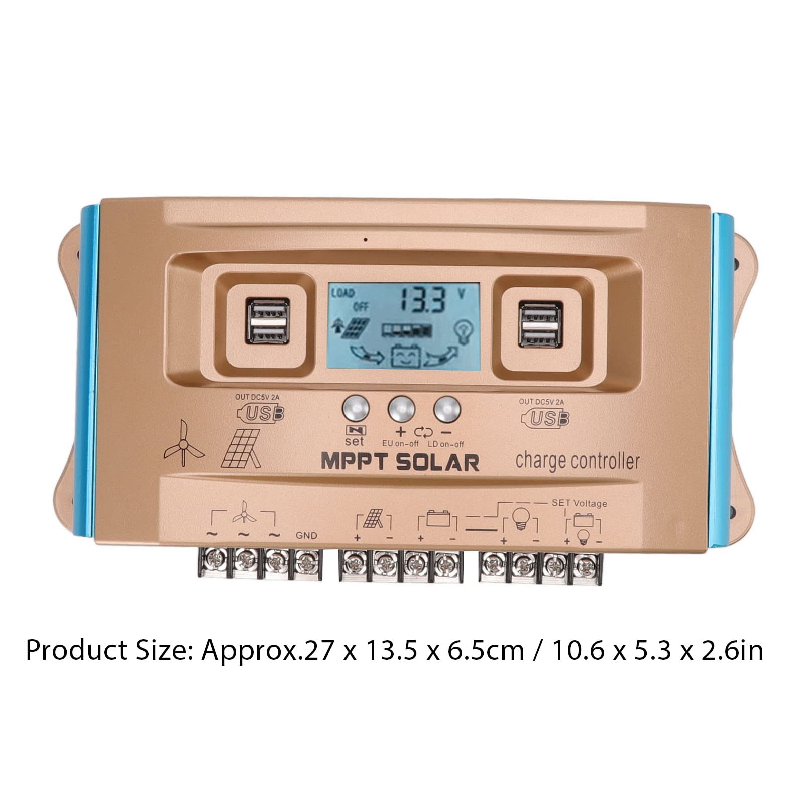 Regolatore Solare per Energia Eolica, Regolatore di Carica Solare Eolica ABS MPPT 12V 24V 36V 48V 60V 30A Display LCD Uscita USB per Utenti di Sistemi Solari Eolici per Illuminazione Stradale