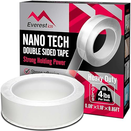 Everest Nano Tech - Cinta adhesiva de doble cara, resistente, fuerte poder de sujeción. Cinta de espuma transparente multiusos, tiras adhesivas para
