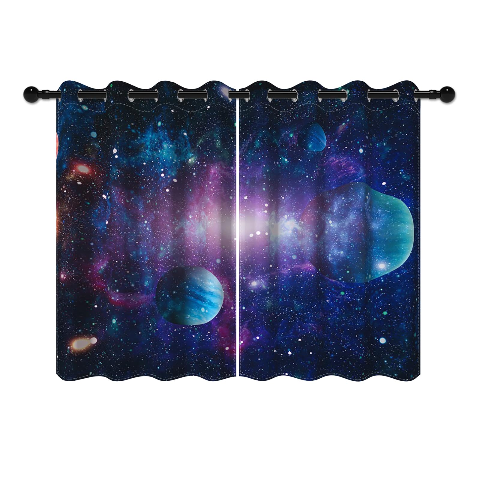 YongFoto 117x183cm Rideaux Occultants pour Chambre Garçon - Planète Énorme Point Lumineux Fantaisie Galaxie Espace - Salle de Jeux Salle de Théâtre Privée, 2 Panneaux