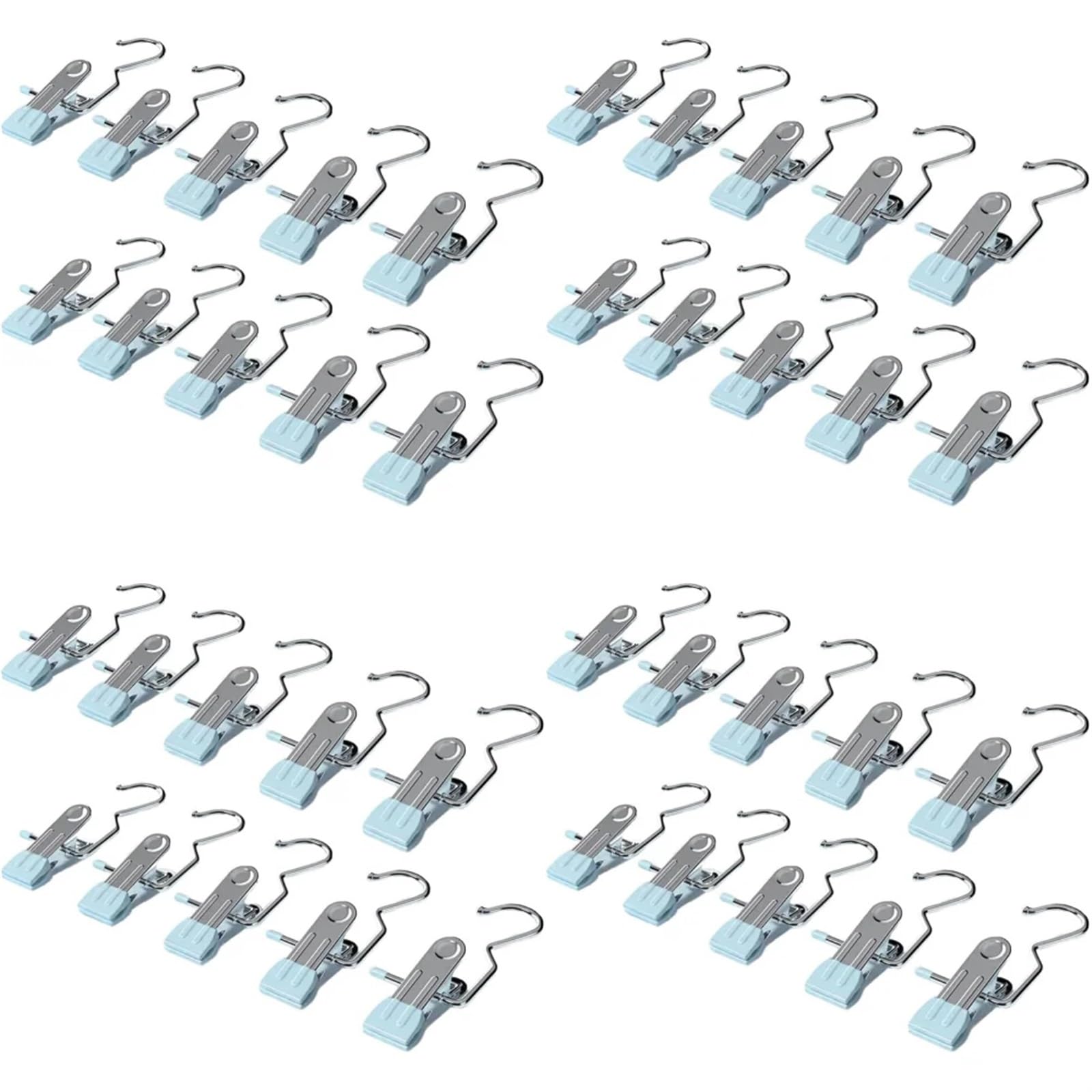 Klamerki do bielizny na sznurku do prania Klamerki do bielizny ze stali nierdzewnej z haczykami do wieszania ubrań(Blue,40pcs)