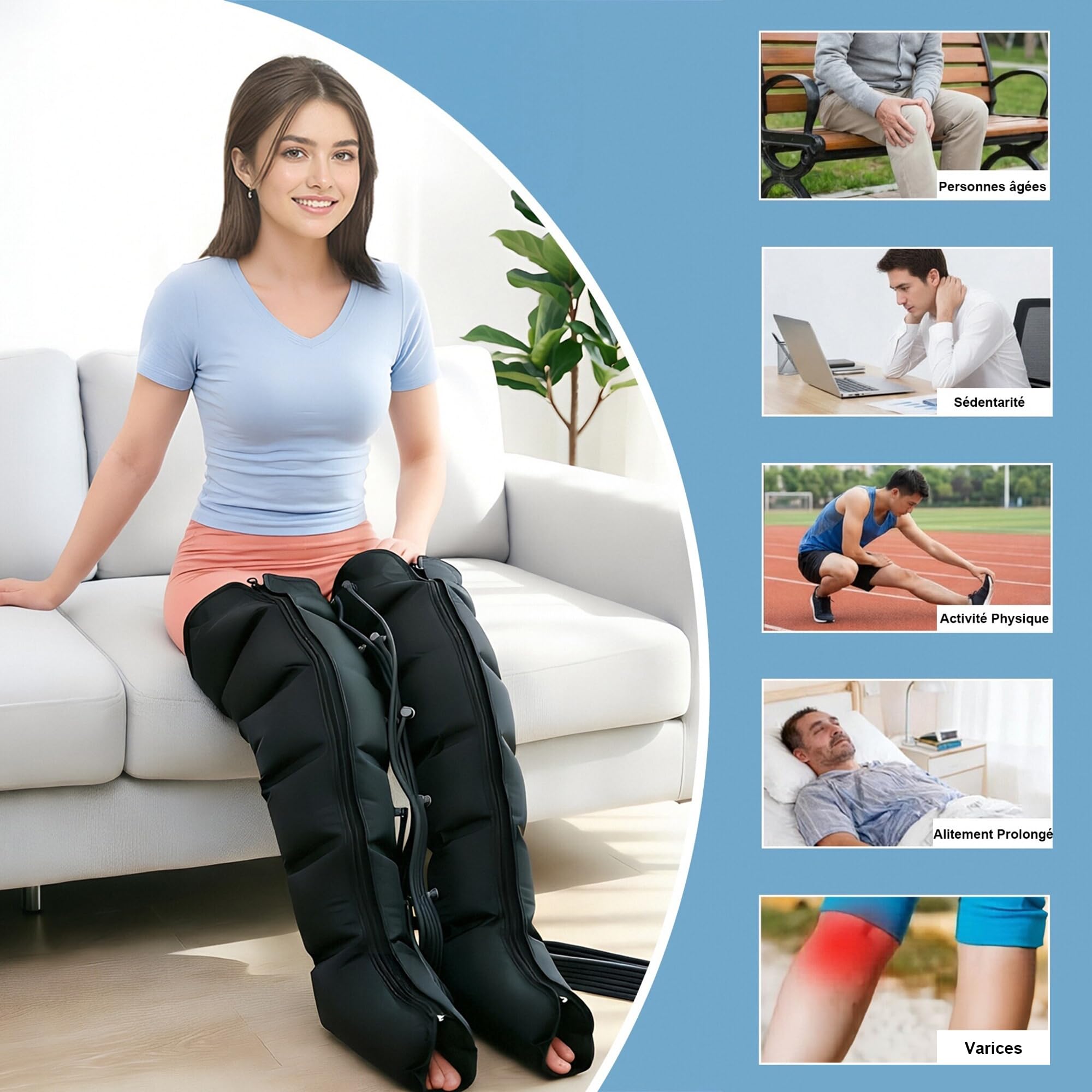 Lymphdrainage Gerät Beine | Lymphdrainage Gerät Bein Bei Lipödem Massagegerät | 6 Luftkammern Beinmassagegerät | Professionelle Pressotherapie Massagegerät (Schwarz 2 Beine+2Arme+Bauch, Groß)