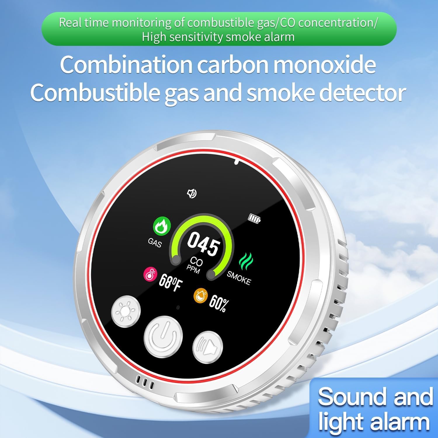 5IN1 Rauchmelder, Gasmelder und CO-Melder mit Stecker und Lithium-Batterie HD13