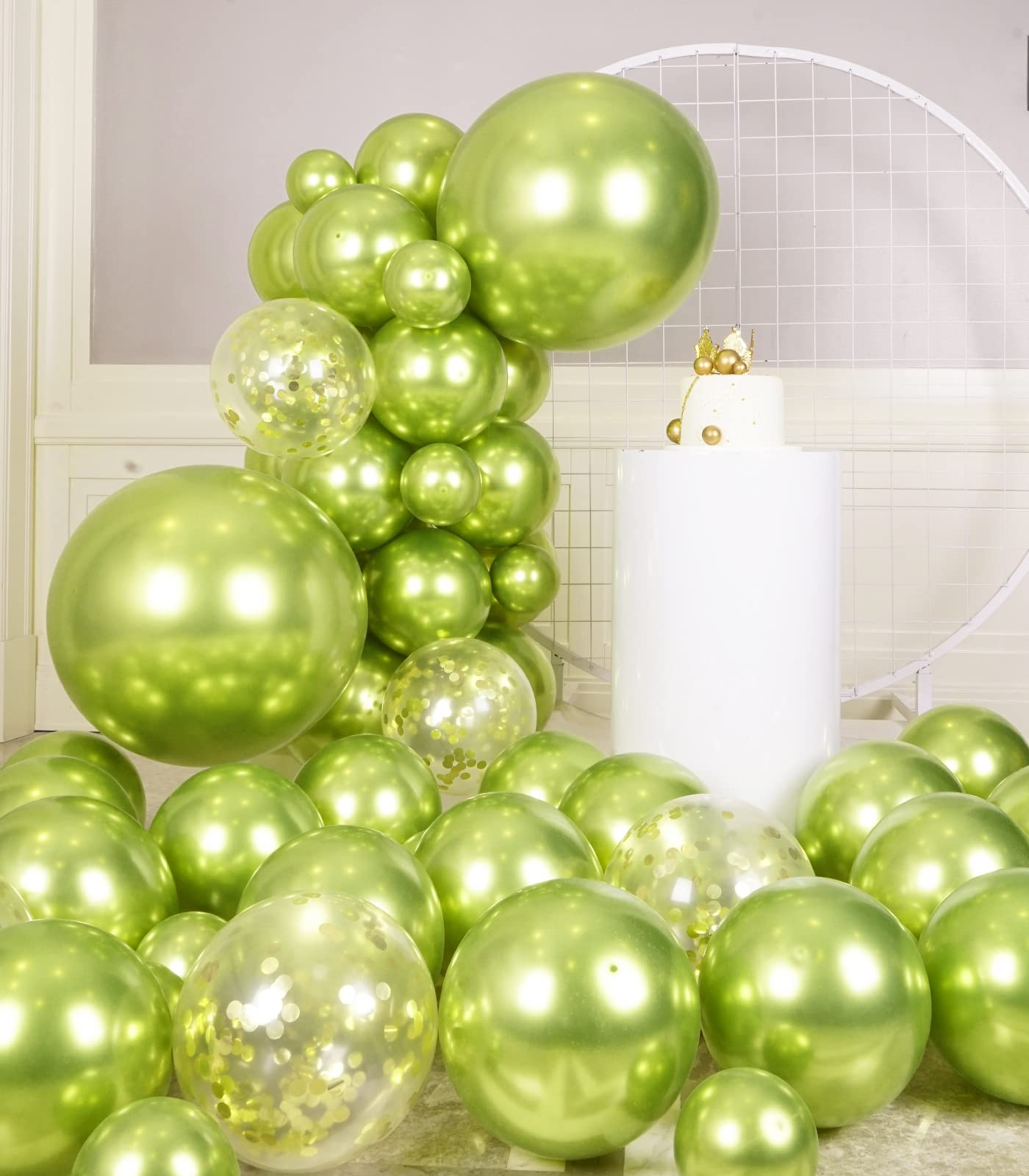 SUWEN Lot De 47 Ballons En Latex à L'hélium Chromé Et Confettis Pour Décoration De Fête D'anniversaire - Vert Citron Métallique