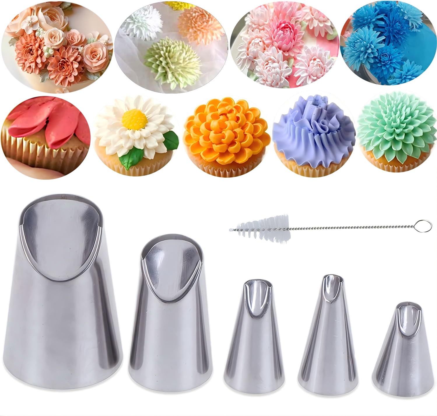 MDLJG 6 pcs Flower Piping Tips Rose Petal Pastry Tips, large piping tips, Chrysanthemum Nozzles, Cupcake Pastry Tool For Decorating Cake Tulip Baking