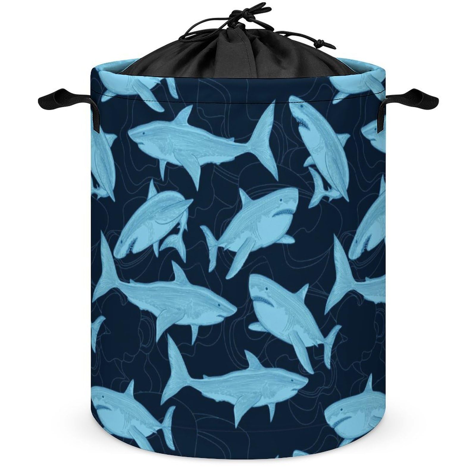 Wlntrophic Drawstring Laundry Hamper, Shark Shark Pattern Laundry Basket, Washing Basket with Handle