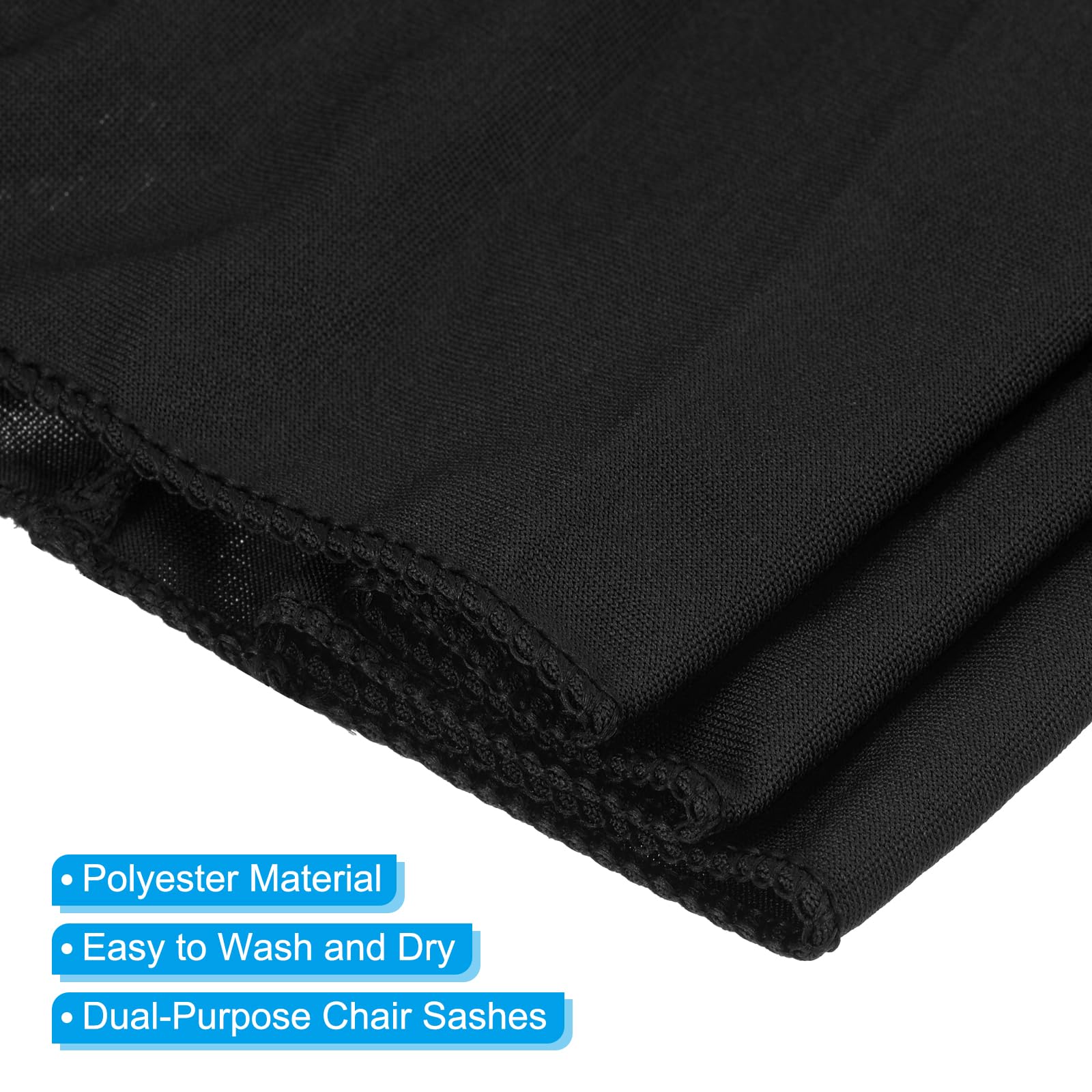 PATIKIL 13" x 5" Stretch Chair Sashes Bows, 10 Pack Elastic Chair Bands Sashes with Buckle Slider for Wedding Banquet Decorations Black - Image 3