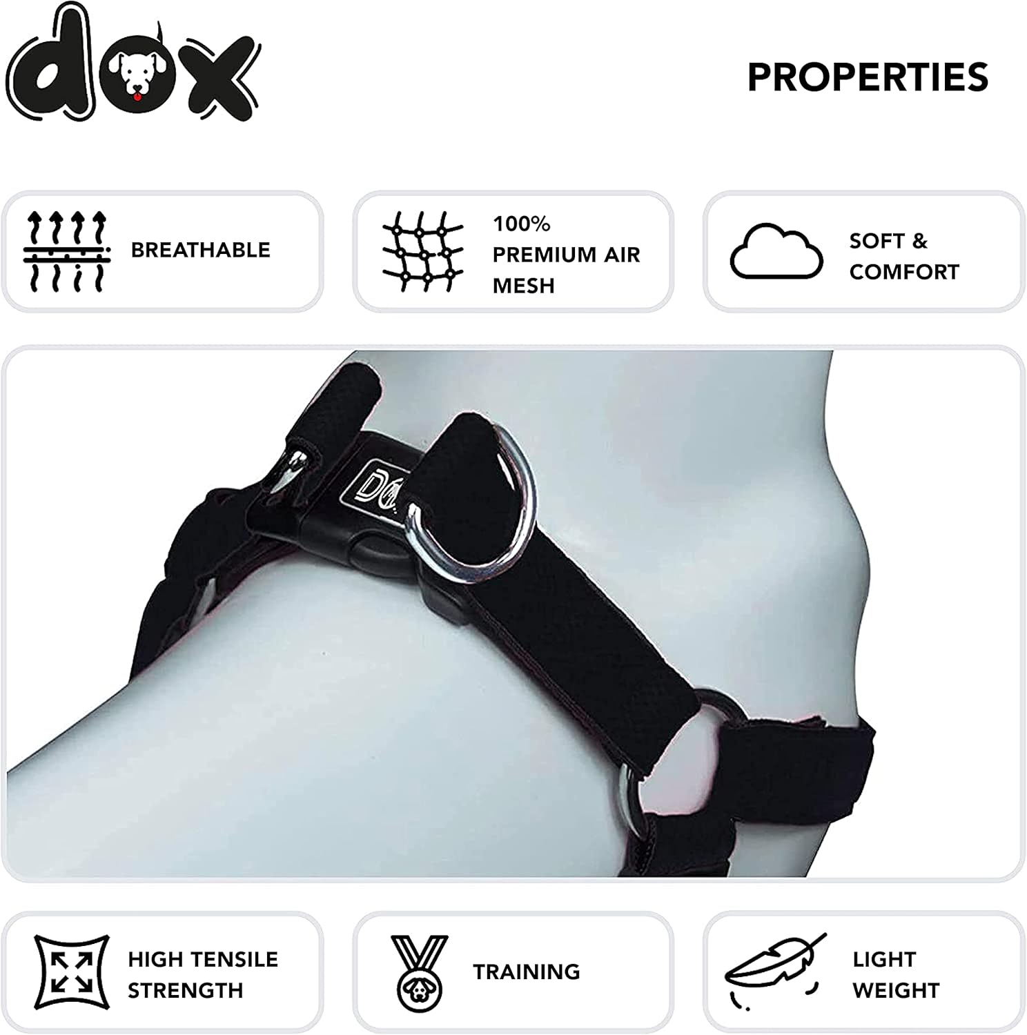DDOXX Step-in Air Mesh Dog Harness, Adjustable, Padded | Many Colors & Sizes | for Small, Medium and Large Dogs | Cat Puppy Accessories | Black, S 4