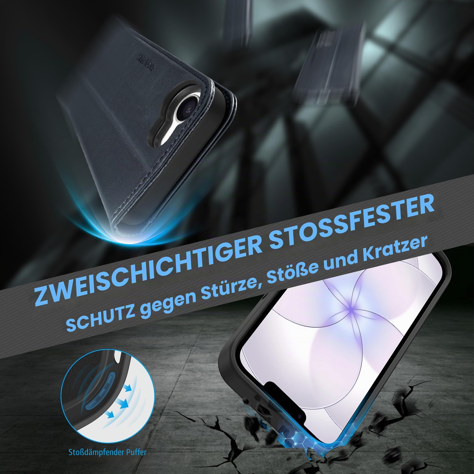 SHIELDON Abnehmbare Hülle für iPhone 17e/iPhone 16e 6,1", Marineblau