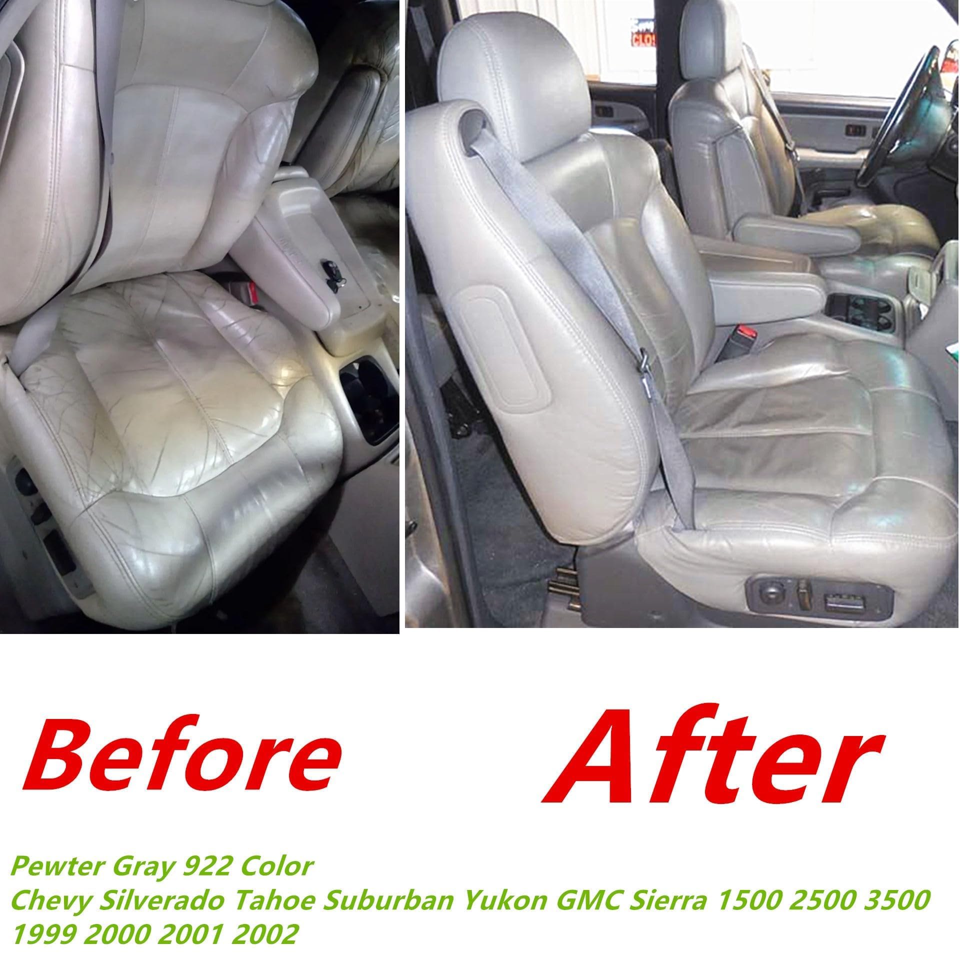 GXARTS Driver and Passenger Side Bottom Lower and Top Lean Back Leather Seat Cover Pewter Gray 922/122 Fit for Chevy Silverado Tahoe Suburban Yukon GMC Sierra 1500 2500 3500 1999 2000 2001 2002