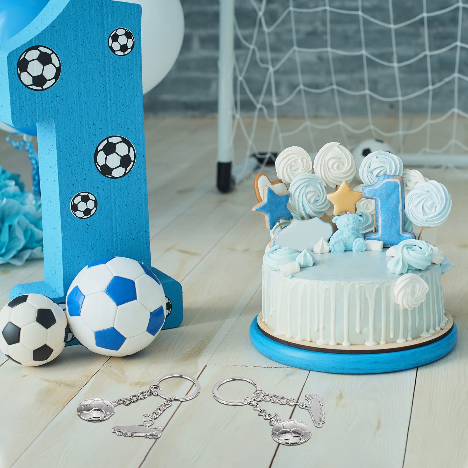 6 llaveros de pelota de fútbol, mini recuerdos de fiesta de fútbol para fanáticos, hombres y mujeres, regalo, plateado 4