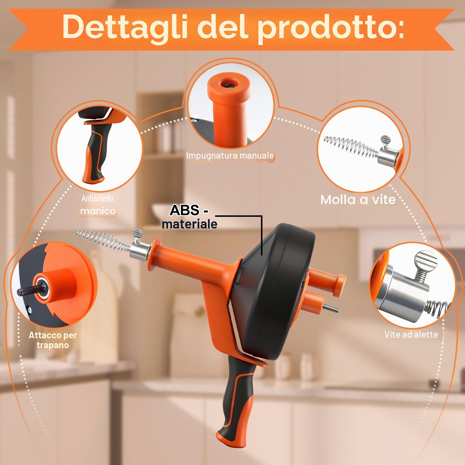 Sonda Sturatubi 13M Molla Sturatubi con Tamburo in Metallo | Spirale per la Pulizia dei Tubi,Stura Lavandini e Scarichi con Guanti,Borsa Portaoggetti,Stura Tubi di Scarico per Cucina,WC