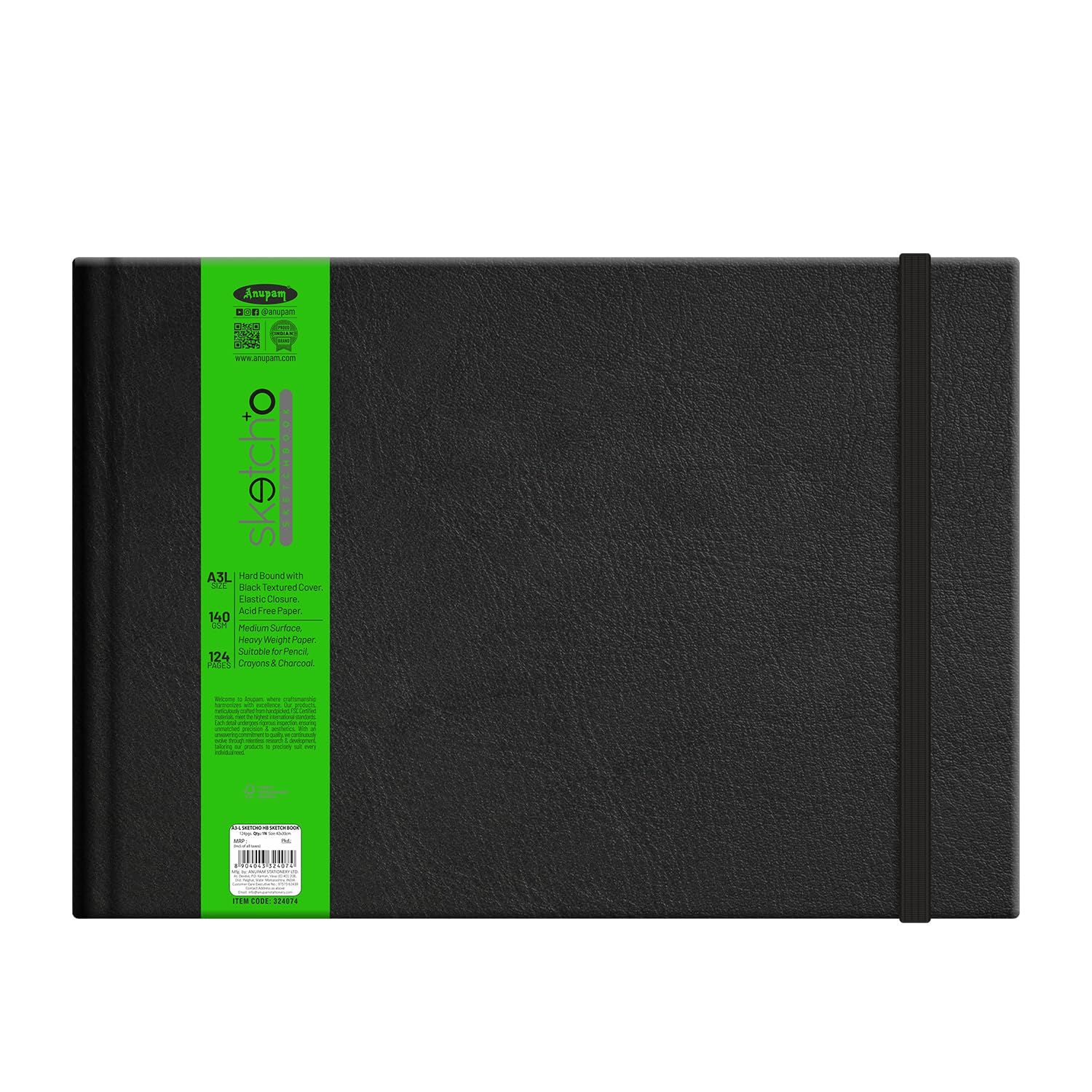 Anupam SketchO Sketchbook Hardbound | Landscape Opening | A3 Size | 140 GSM, 128 Pages | Acid Free Natural Shade Paper with Elastic Closure for Artists & Professionals (Pack of 2)