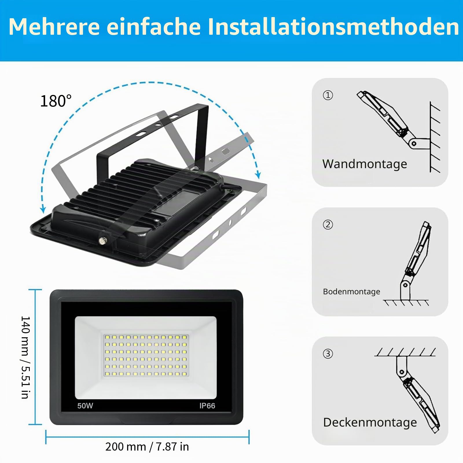 4PCS 50W LED Strahler Außen, 6000K Kaltweiß 5000LM IP66 Flutlicht | LED Außenfluter 120° Breitem, Aluminiumgehäuse, 50000h Lebensdauer, LED Fluter für Außenbereiche Innenhof Garten Garage Hotel