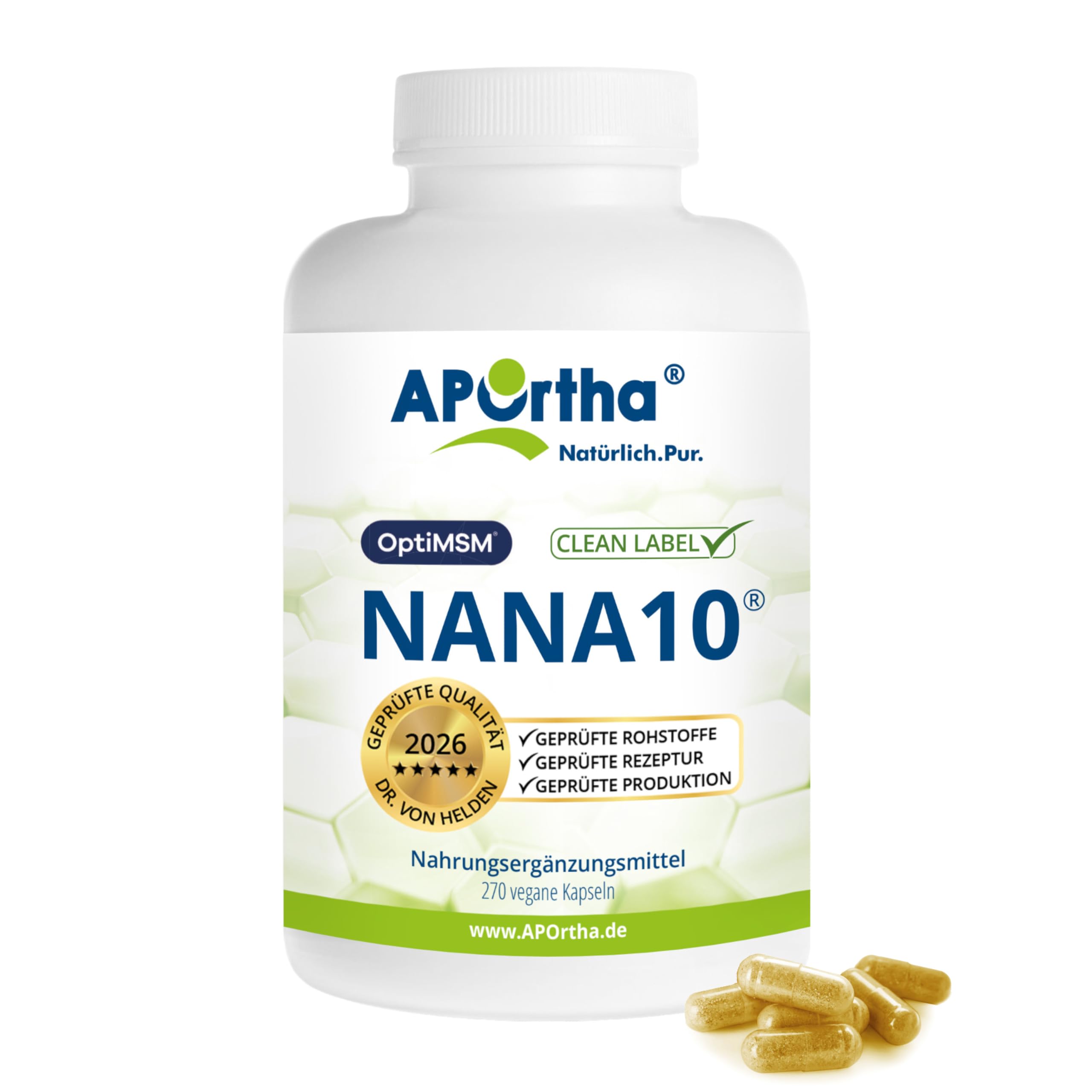 APOrtha® NaNa10 270 vegane Kapseln, Rezeptur von Dr. von Helden mit 10 Komponenten, mit Vitamin C und Magnesium sowie L-Glycin, 270 Kapseln für 30 Tage, glutenfrei, allergenfrei, laktosefrei