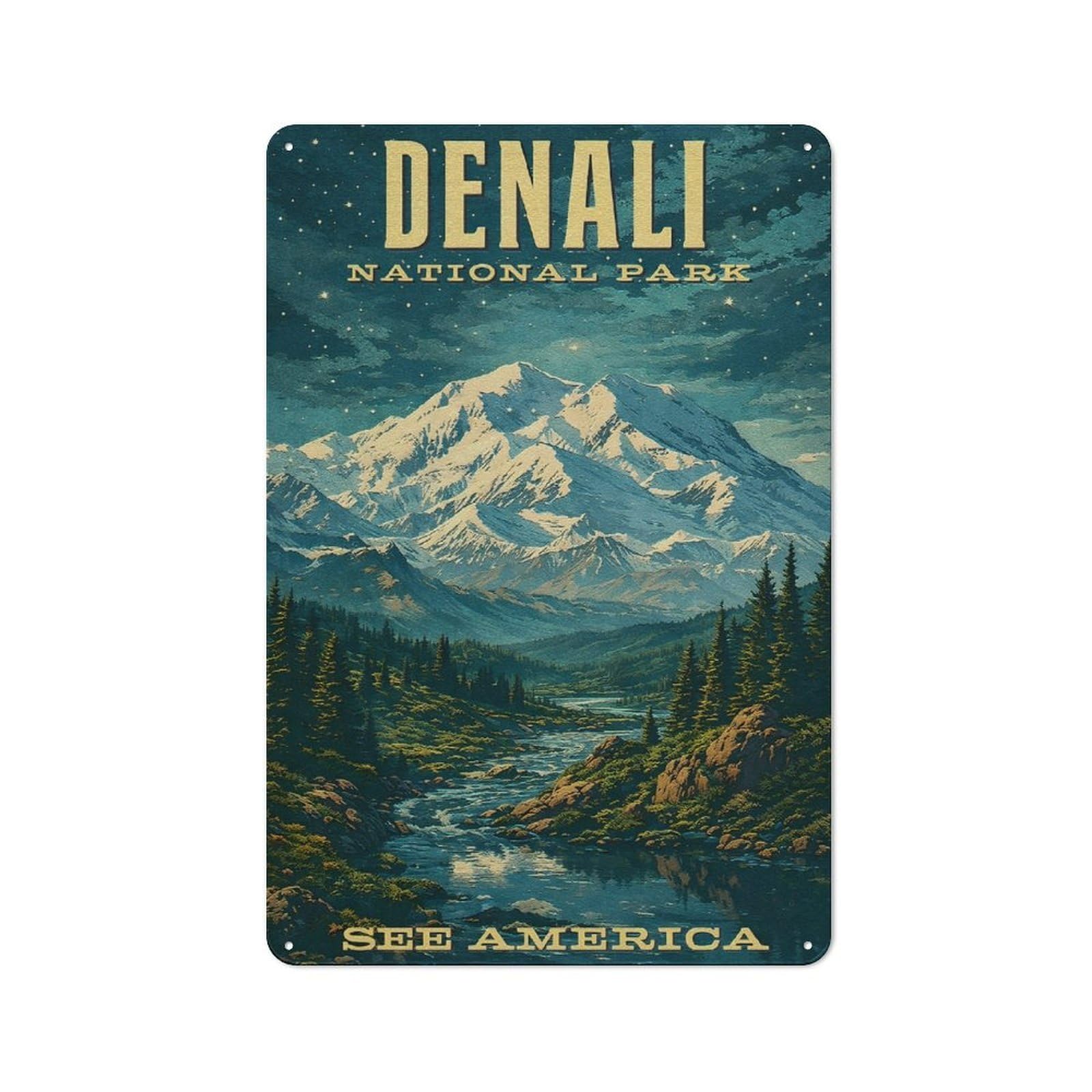 Junmoney Style-21 Tin Wall Plaque 30X20cm With Denali National Park Vintage For Home Office Or Studio, For Metal Sign Collectors, For Garage And Workshop Walls