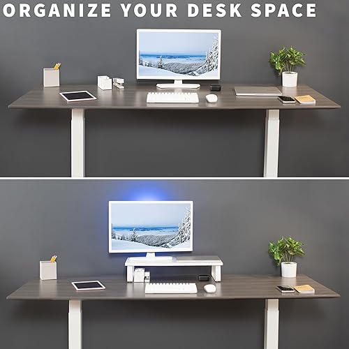Miniatura 6 de VIVO 24 inch Monitor Stand, Wood & Steel Desktop Riser, Screen, Keyboard, Laptop, Small TV Ergonomic Desk and Tabletop Organizer, White,