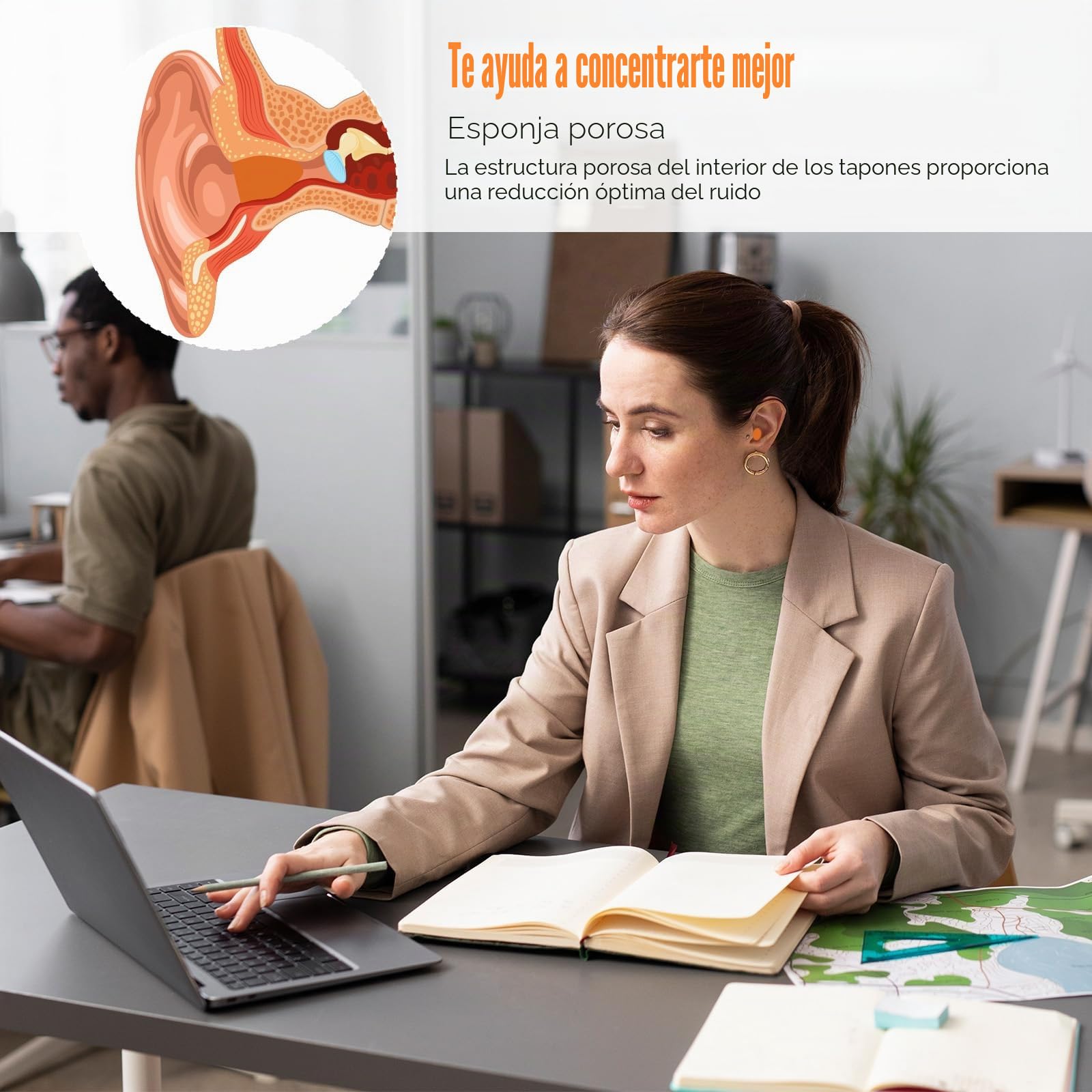 100 Pares Tapones Oidos Ruido Dormir, Tapones para los Oídos de Espuma Suave, Tapones para Dormir, Protección Auditiva, Reutilizables, Ear Plugs para Estudiar, Trabajo, Viajes y Ronquidos