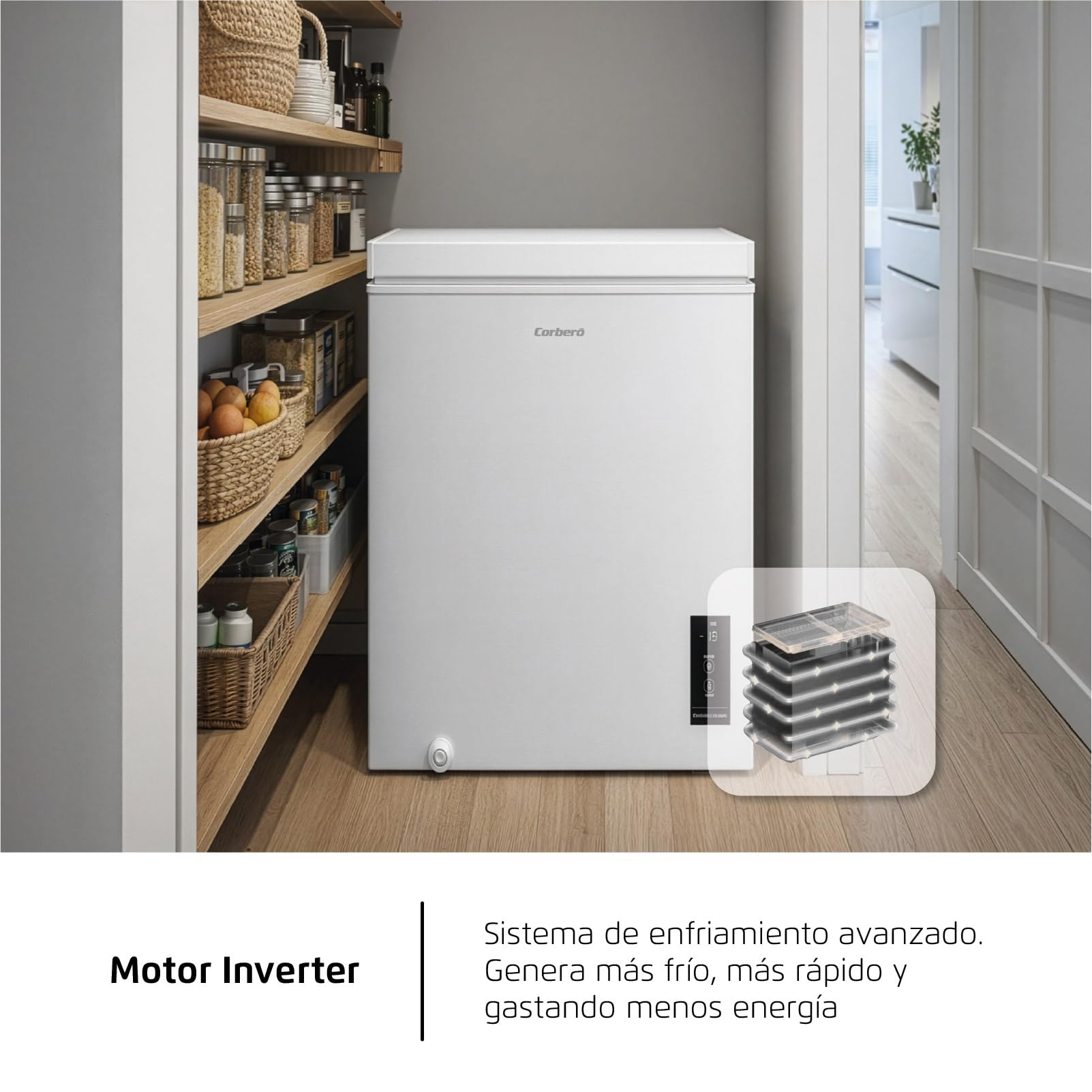 Corberó - Cassapanca congelatore | CCHM1506M | Statico | 143 L | 85 cm | 37 dB | 1 cestino flessibile | Sistema doppio e super congelamento | Bianco