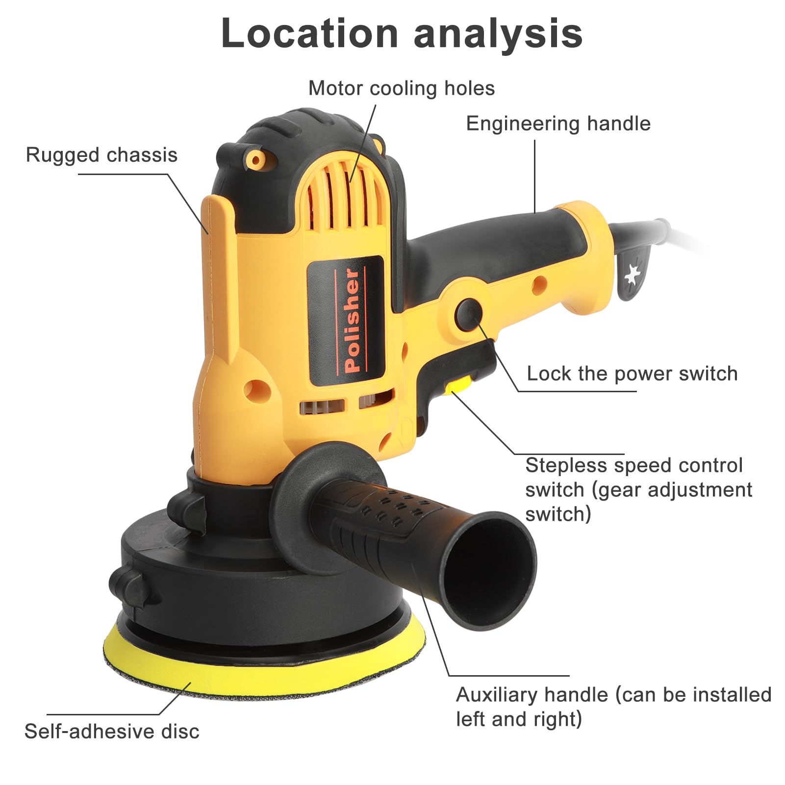 Mini Poliermaschine, 700W Auto Poliermaschine 125mm Exzenter Poliermaschine Polierer mit Geschwindigkeit 600-3600RPM, Seitengriff, 125mm Polierschwamm Zubehörset für Auto, Möbeln, Metall