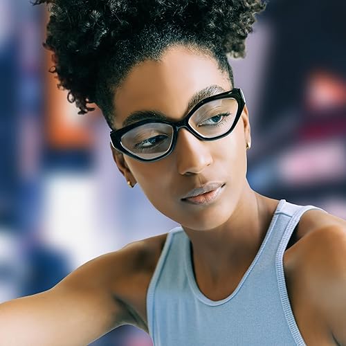 Miniatura 5 de Gafas de lectura geométricas negras con diseño de ojo de gato para mujer para lucir elegante con alta visión, cómodas para todas las formas de cara,