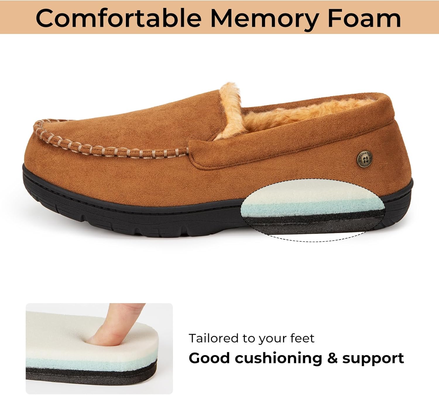 HomeTop Mens Micro Suede Slippers Moccasin Memory Foam Slip on House Shoes 5 71HrOB IgsL. AC SL1500