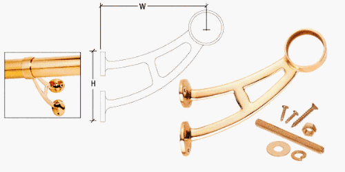 CRL Polished Brass Bar Mount Bracket for 2" Tubing by CR Laurence