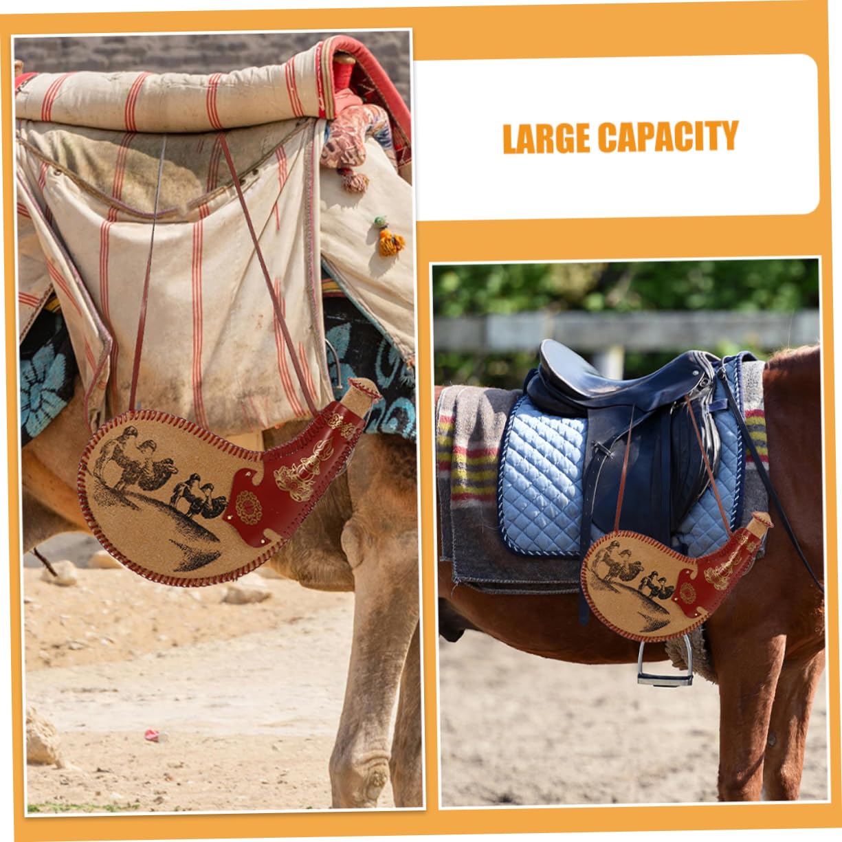 LABRIMP Antike Wassersack Tasche aus Pu Leder 2 Stück für Reise und Wandern | Traditionelle Bota Tasche, Leicht zu Reinigen und Tragbar, Historisch Inspiriertes Design