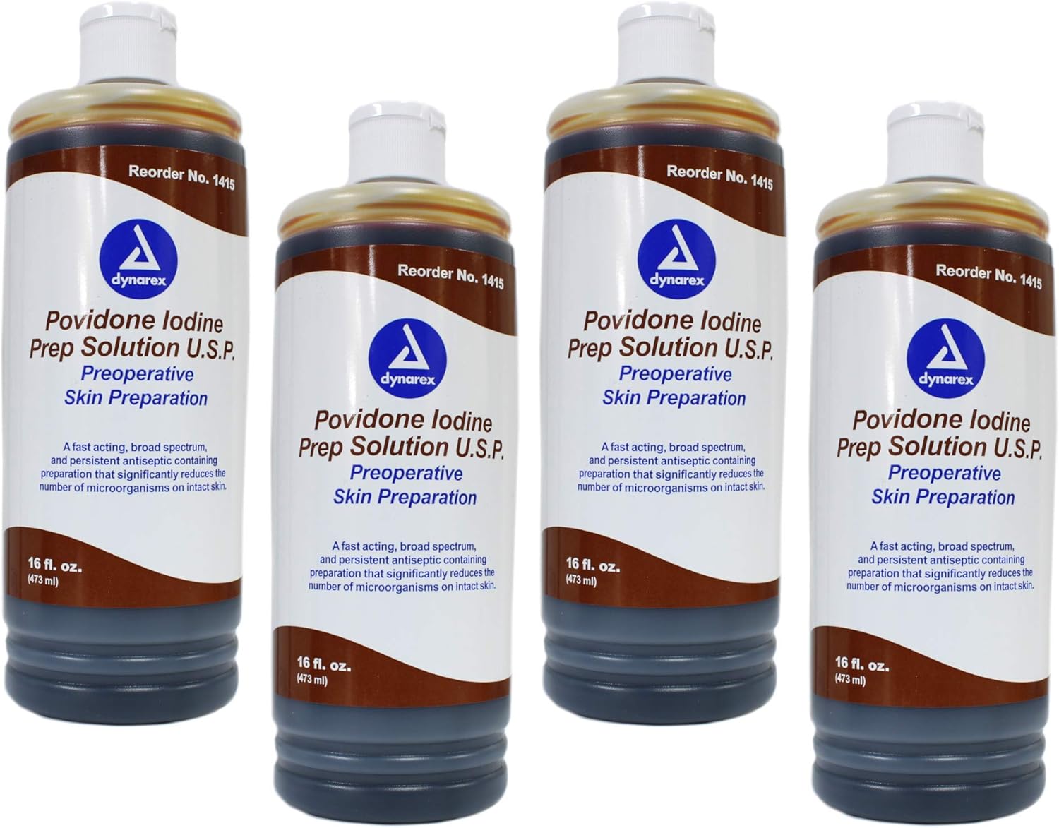 (BBD03/2026) Dynarex D1415 Povidone Iodine LEgvoH Prep Solution USP, 16 Fluid Ounce (Pack of 4)