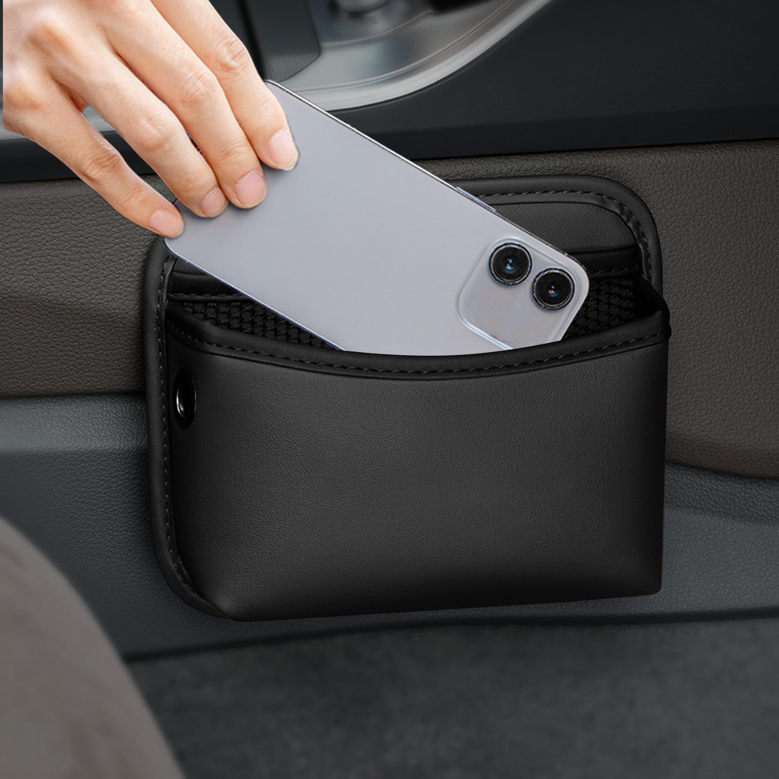 Organisateur de poche latérale de voiture,Mini-Organisateur en Cuir Organisateur Voiture Cuir PU, Pochette Latérale de Rangement pour Auto,pour Téléphone Clés Documents