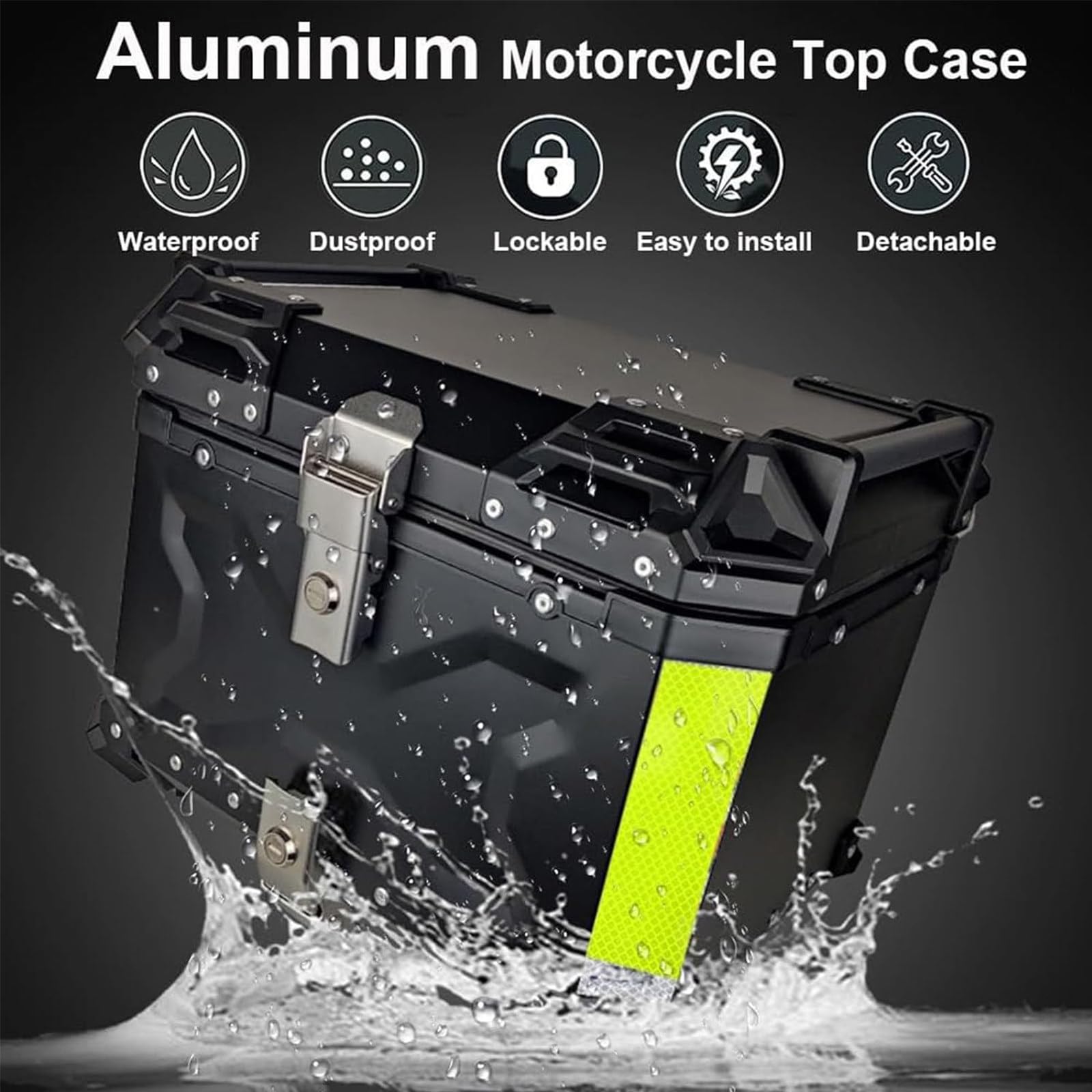 Top Case de Moto 45l/55l/65l/80l/100l, adapté à Tous Les Types de boîte de Rangement de Moto légère et Lourde, pour Ranger Les Grands Bagages de Casque,Silver-65L
