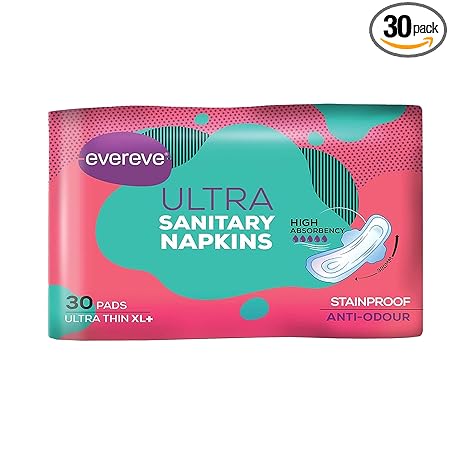 Evereve Ultra Sanitary Napkin/Pad, XL+ 320mm, Pack of 30 Napkins, Maximum coverage, Ultra thin, Super absorbent core for fast absorption of liquid, Odour neutralising technology