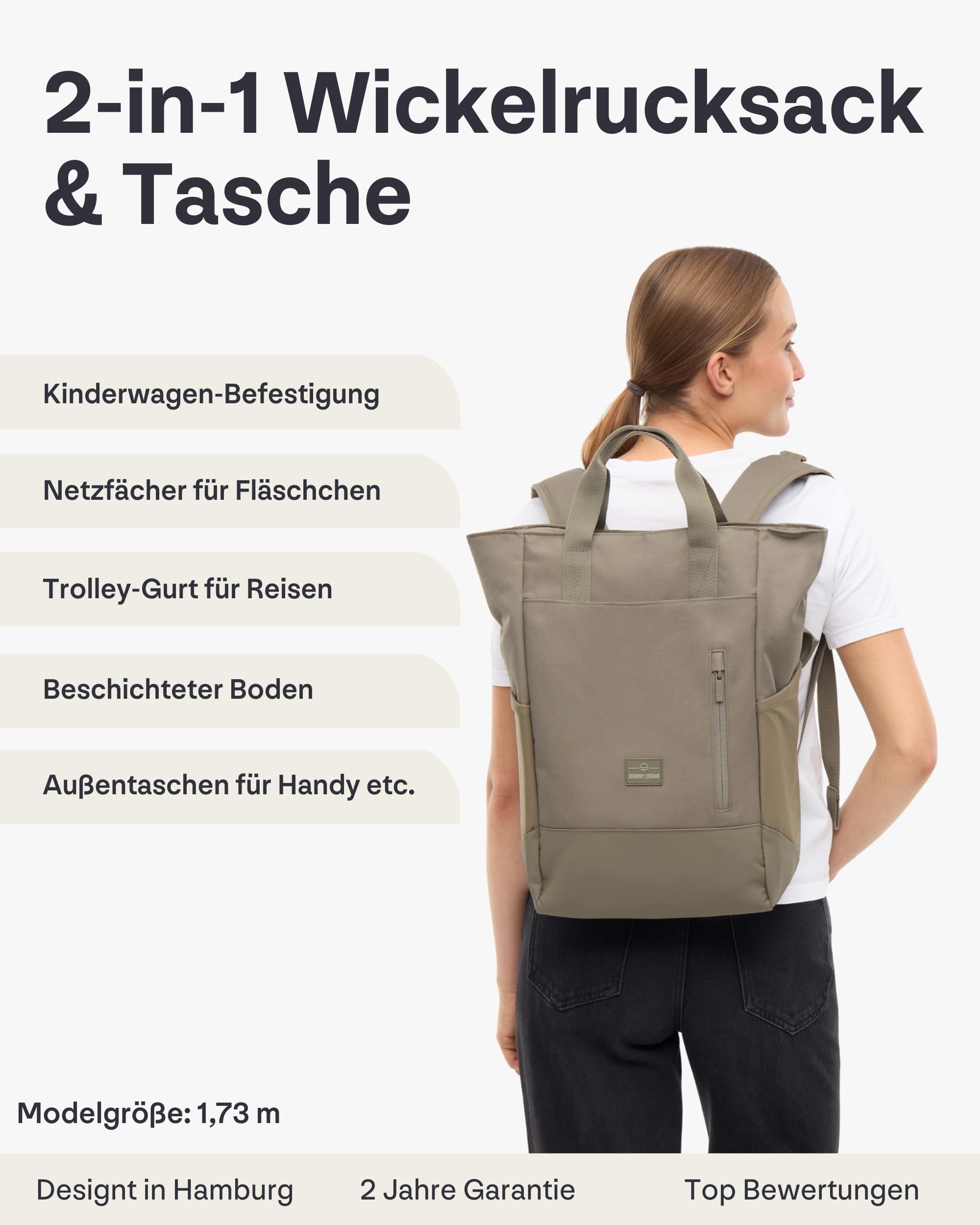 Johnny Urban Wickelrucksack & Wickeltasche für Kinderwagen - Blair - Kinderwagentasche mit vielen Fächern & Flaschenhalter - 16 Liter Volumen - Wasserabweisend