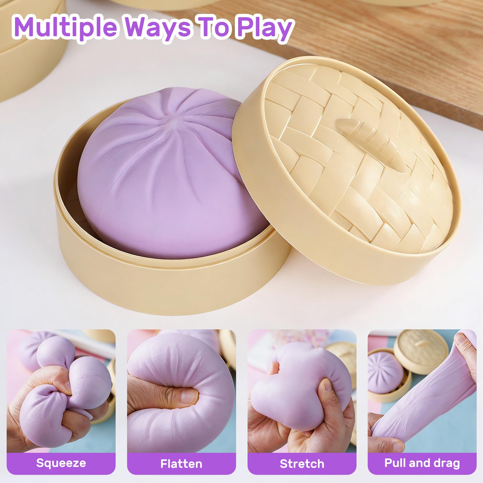 Dumplings Squishy Sorpresa,10 cm Juguetes Apretables, Bollo Antiestrés con Vaporera, Herramienta Calmante Sensorial Divertida, Decompression Dough — view 4