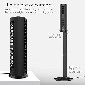 مروحة برج Vornado ATOM 2S AE المتذبذب مع حامل ، Alexa Enabled ، أسود