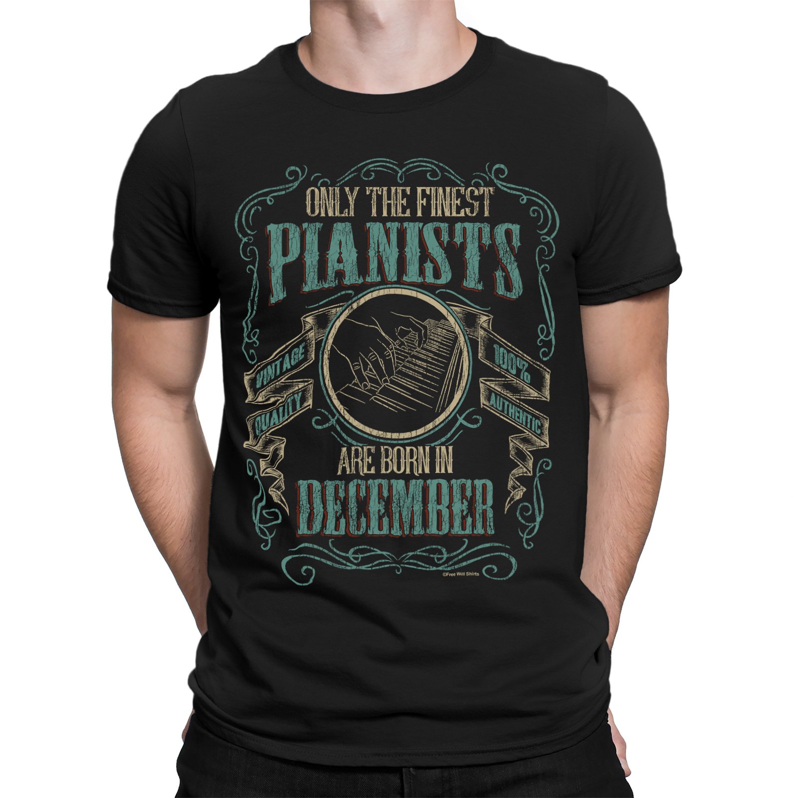 Only The Finest Pianists are Born in December - Music Birthday Gift Mens Piano Organic Cotton T-Shirt Black