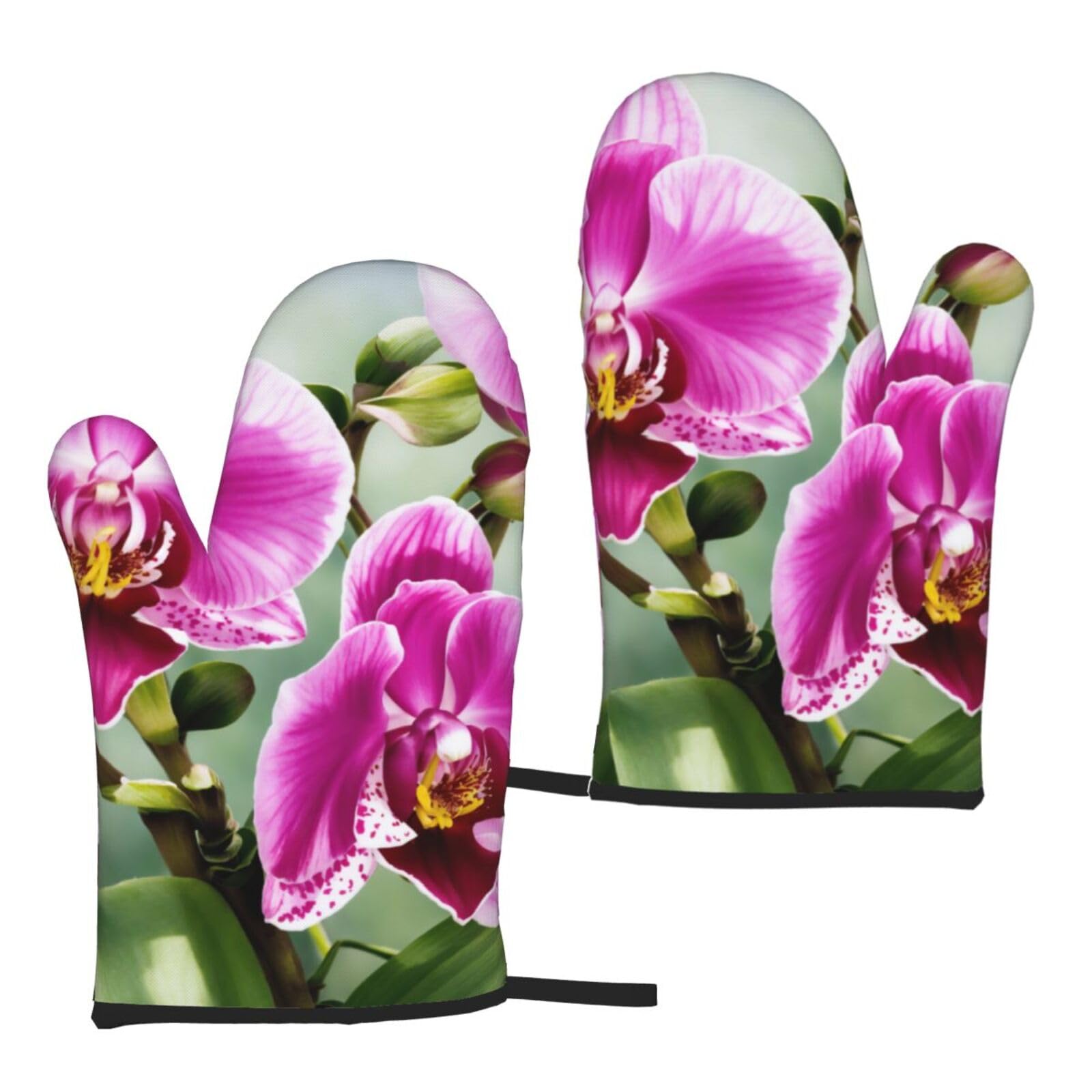 Orchid Print Heat Resistant Universal Fit Oven Microwave Gloves Home Cooking Baking Grilling