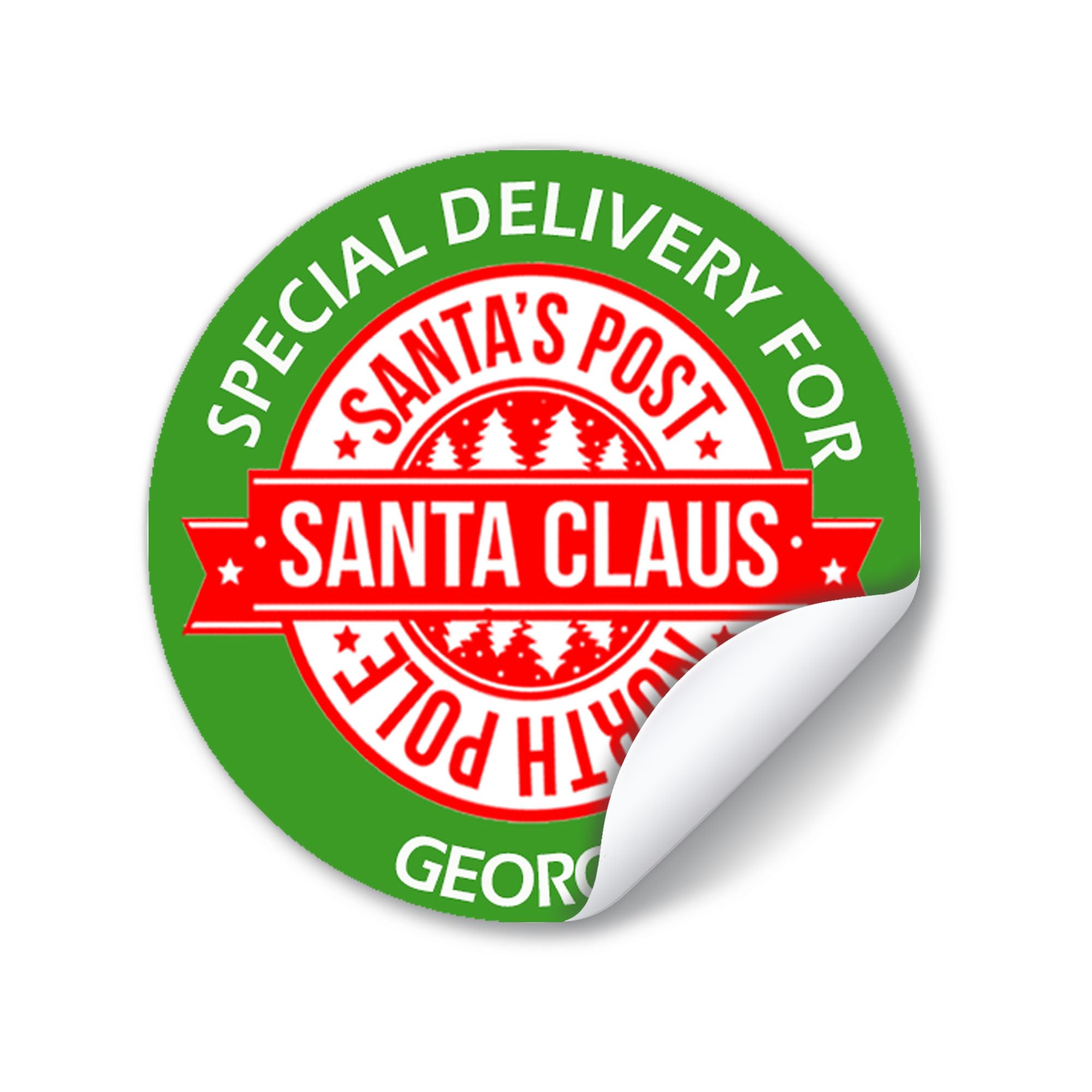 Treasured Forever Multicoloured 24 Personalised Christmas Stickers Gift Tag Labels Present Delivery From Santa (Design 3)
