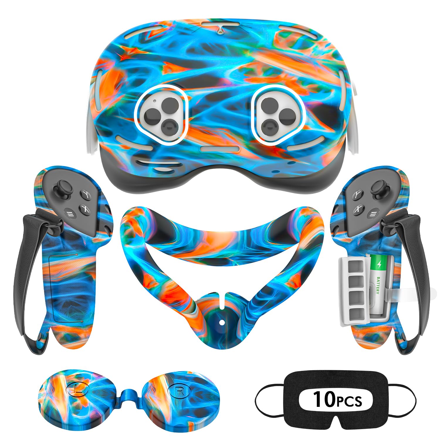 Silicone Cover Set Compatible with Oculus/Meta Quest 3S, VR Accessories for Meta Quest 3S, Protective Cover Set Includes Controller Grip Cover, Face Cover, VR Shell Cover (Aurora)