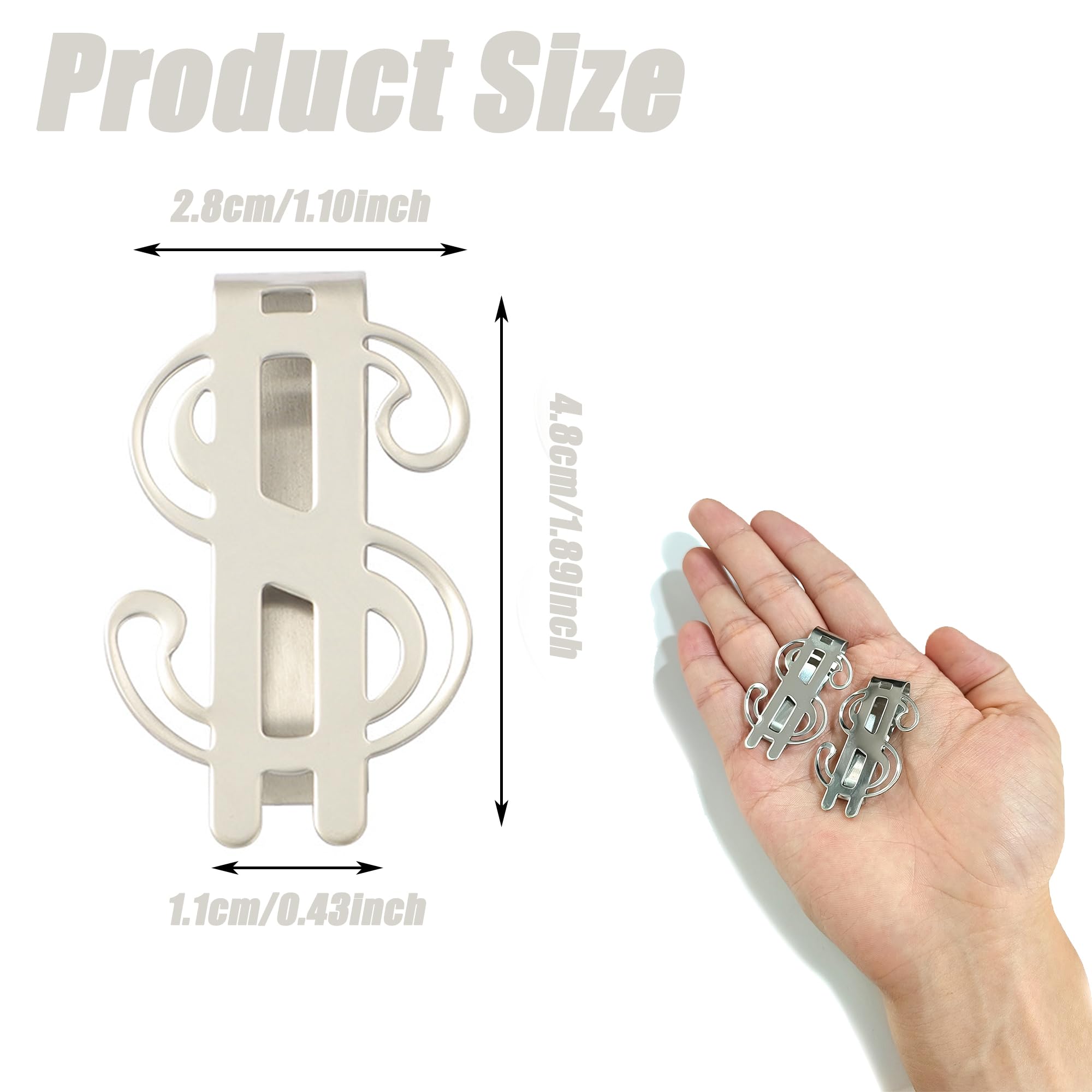 ZAHD 2 SZT. Klipsy na pieniądze męskie Klipsy na pieniądze Money Clip Spinki na banknoty Ultra cienki metalowy klips na pieniądze Klamra na gotówkę na banknoty Karta wizytowa Karta kredytowa, srebro