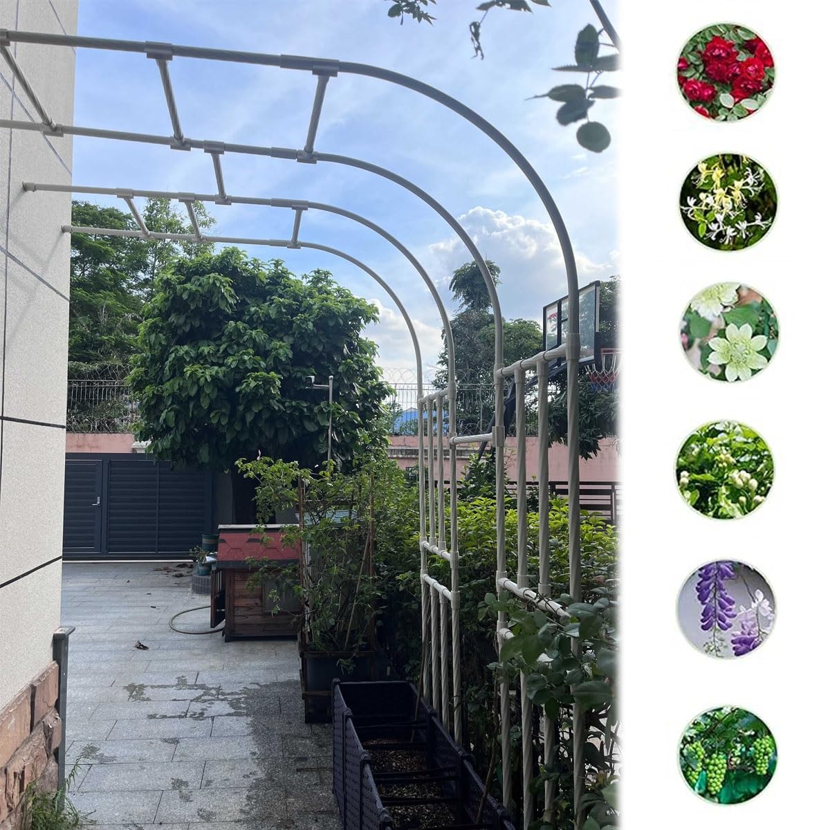 Metall Gartenbogen Rankhilfe für Kletterpflanzen Ade Demi De Roses Monta Wandbild Dekorative Laube 120-300cm Höhenverstellbar Weiß Gartendekor für Außenbereiche
