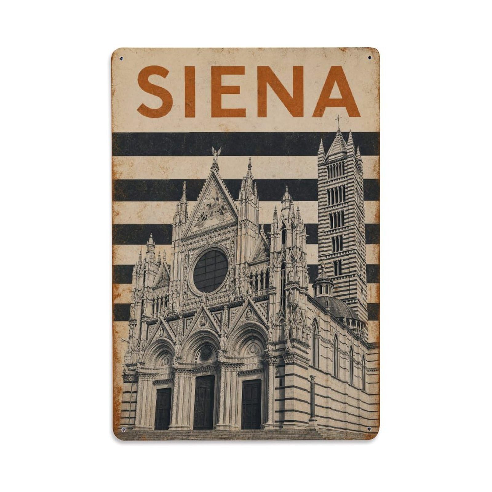 Huiyhb 8X12inch(20X30cm) Vintage Travel Siena Cathedral Marble Facade Italy Metal Tin Sign