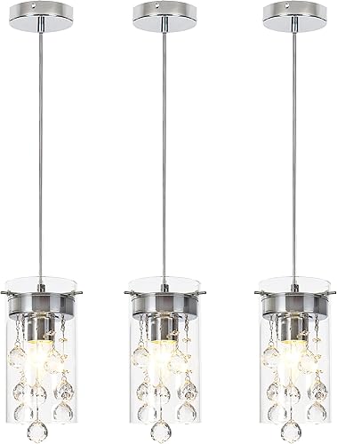 LOCLGPM Lámpara colgante de cristal iluminación moderna de isla de cocina paquete de 3 luces colgantes para isla de cocina luz colgante cromada